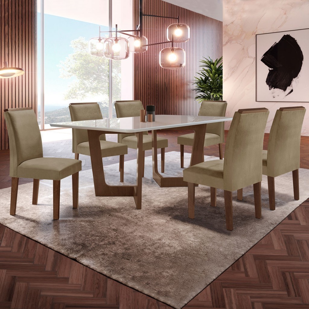 Mesa de Jantar 6 Lugares Nápoles/Luísa com Vidro em Oferta na Shopee