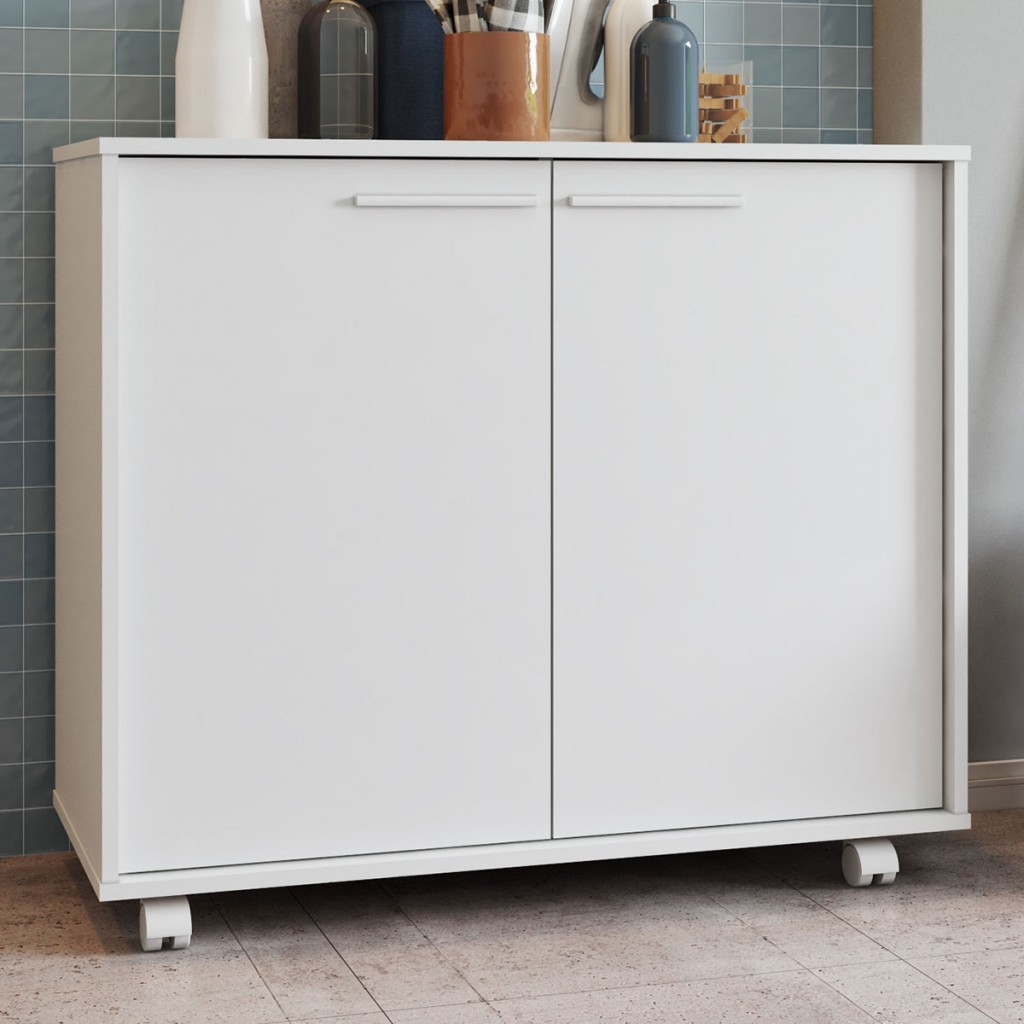 Armário Multiuso 2 Portas com Rodízios Branco 614 - Pnr Móveis - Home & Living