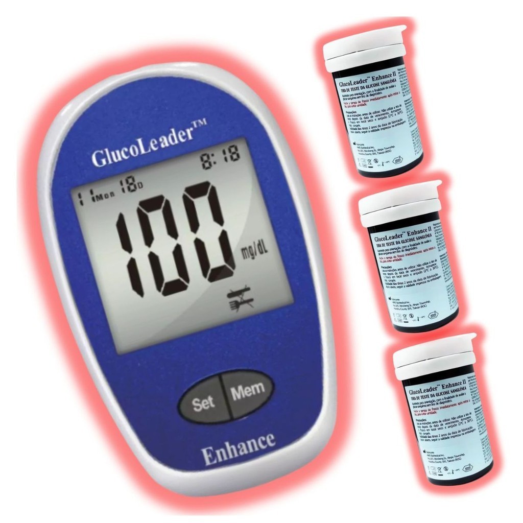 Kit Aparelho Medidor Glicose Glucoleader Enhance + 150 Tiras em Oferta na Shopee