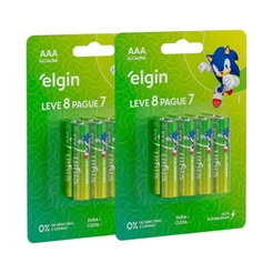 16 Pilhas Alcalina Aaa 3a Palito 1,5v LR03 2 Blisters Elgin