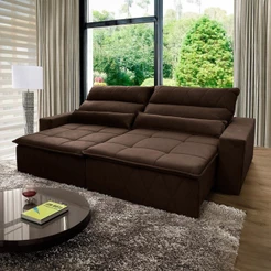 Sofá Retrátil Reclinável Amsterdam 2,50m Suede Velut Marrom Molas no Assento - King House