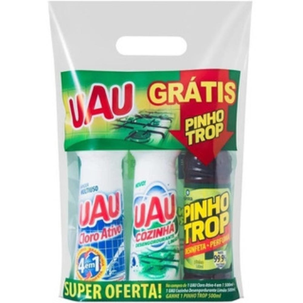 Pack 3un Cloro Ativo/Detergente Cozinha/Pinho Trop Uau 500ml em Oferta na Shopee