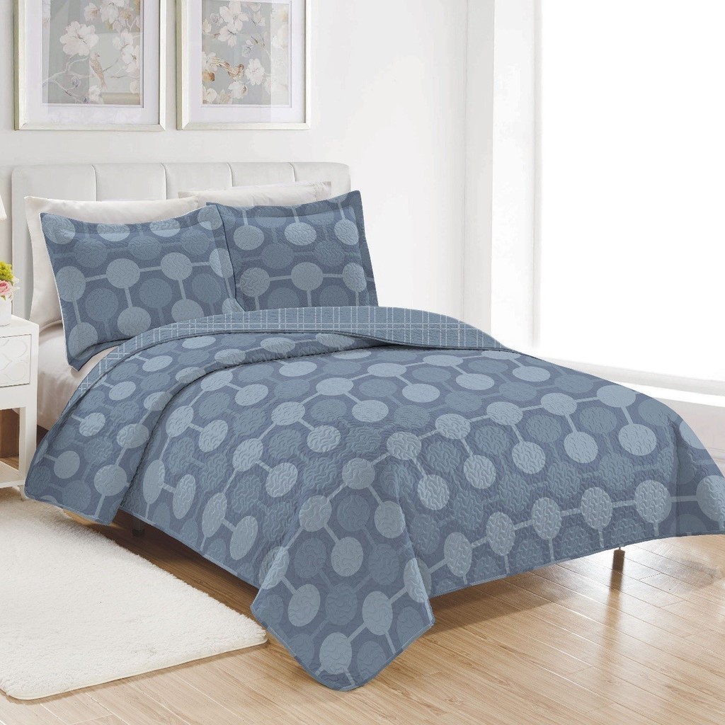 Kit Colcha Boutis Cobre leito Bett Design Queen 3 peças Percal de Microfibra Estampas Modernas