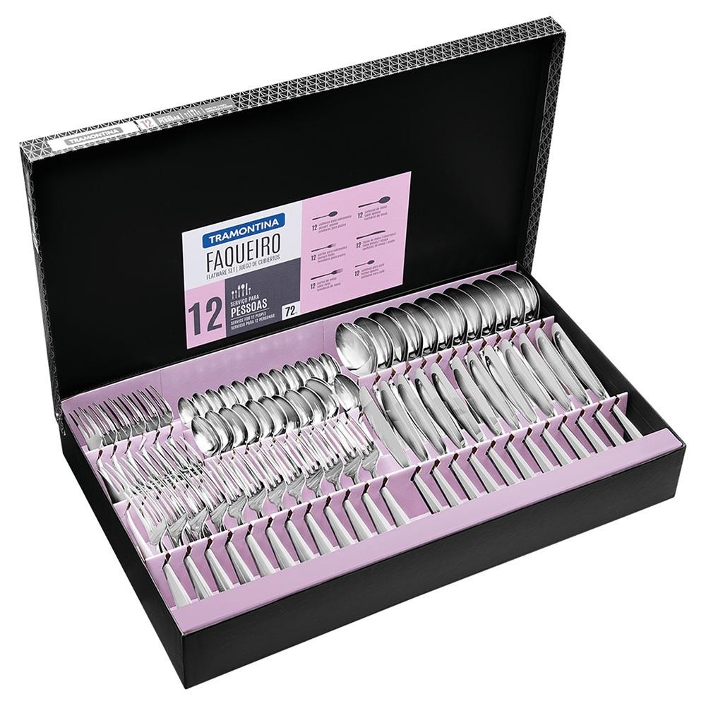Faqueiro Tramontina Pacific 72 Peças, em Aço Inox - 66962/154 em Oferta na Shopee