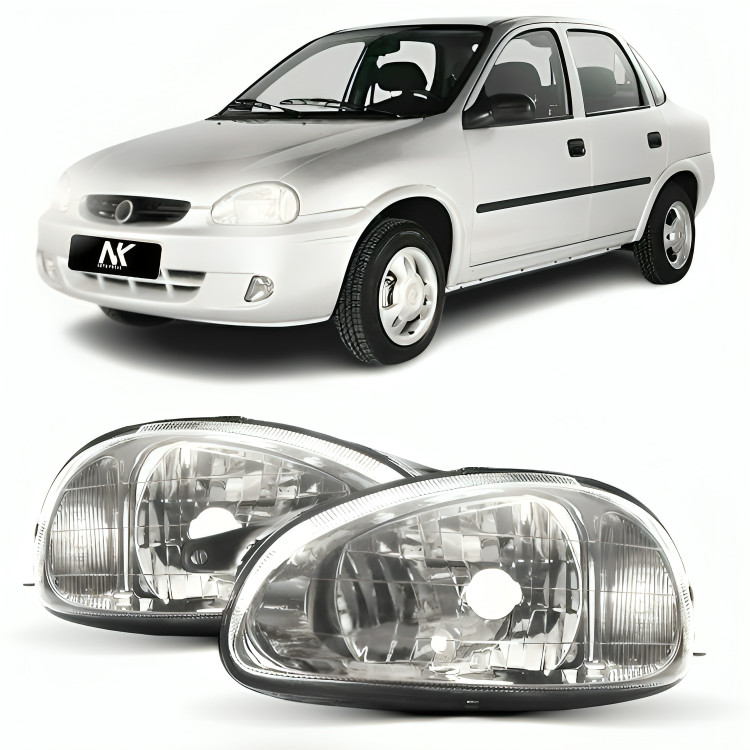 Farol Corsa 2001 2002 á 2010 Cromado FAROL CARCACA LENTE POLICARBONATO PRINCIPAL FAROLETE LANTER em Oferta na Shopee
