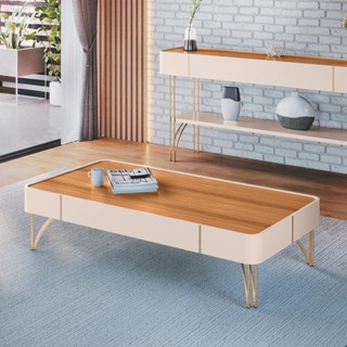 Mesa de Centro Decorativa Rennes MDP/MDF Pés de Aço Off White/Cinamomo G26 - Gran Belo em Oferta na Shopee