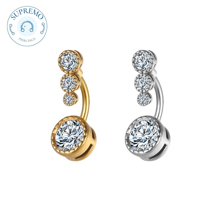 Piercing Umbigo Aço Cirúrgico 4 Pedras Zircônia Redonda Banana Piercing de Umbigo Pequeno Delicado em Oferta na Shopee