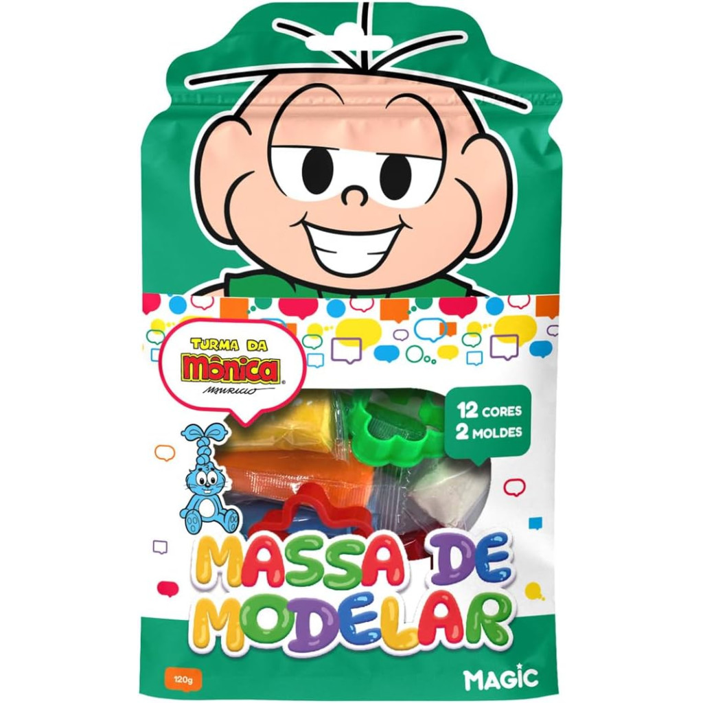 MASSA DE MODELAR 12 CORES 2 MOLDES - 120G - TURMA DA MONICA em Oferta na Shopee