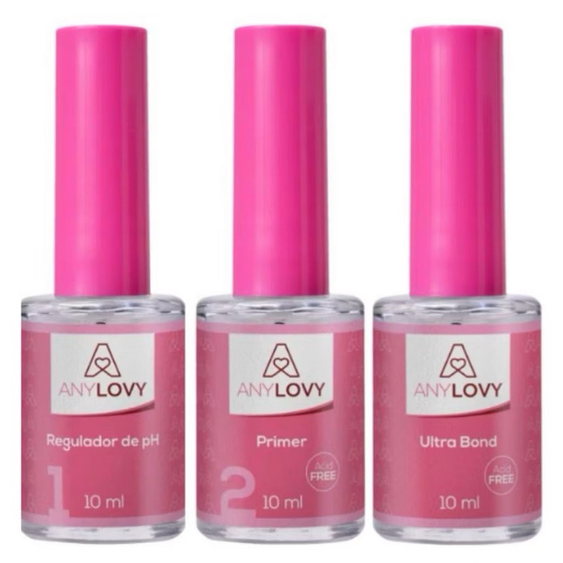 Kit Trio AnyLovy Regulador de PH + Primer sem ácido + Ultra Bond Nail Designer