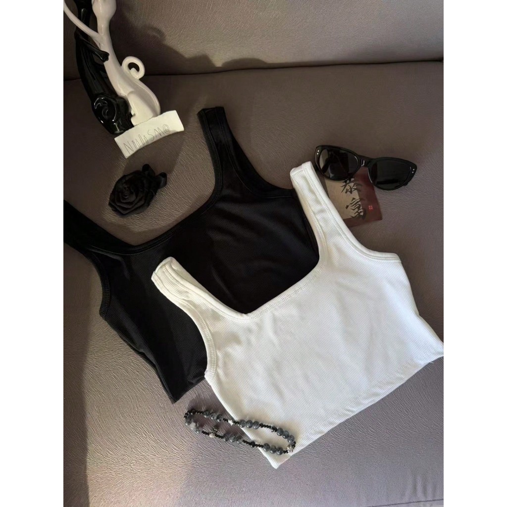 kit2 Blusa Feminina TOP cropped Simples básico Regata Regata Sólido malha canelada