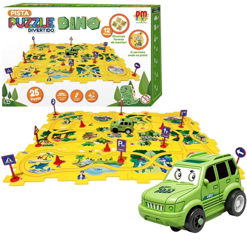 Pista Puzzle Dinnorauro Carro Divertido - DMT7114 DM Toys em Oferta na Shopee