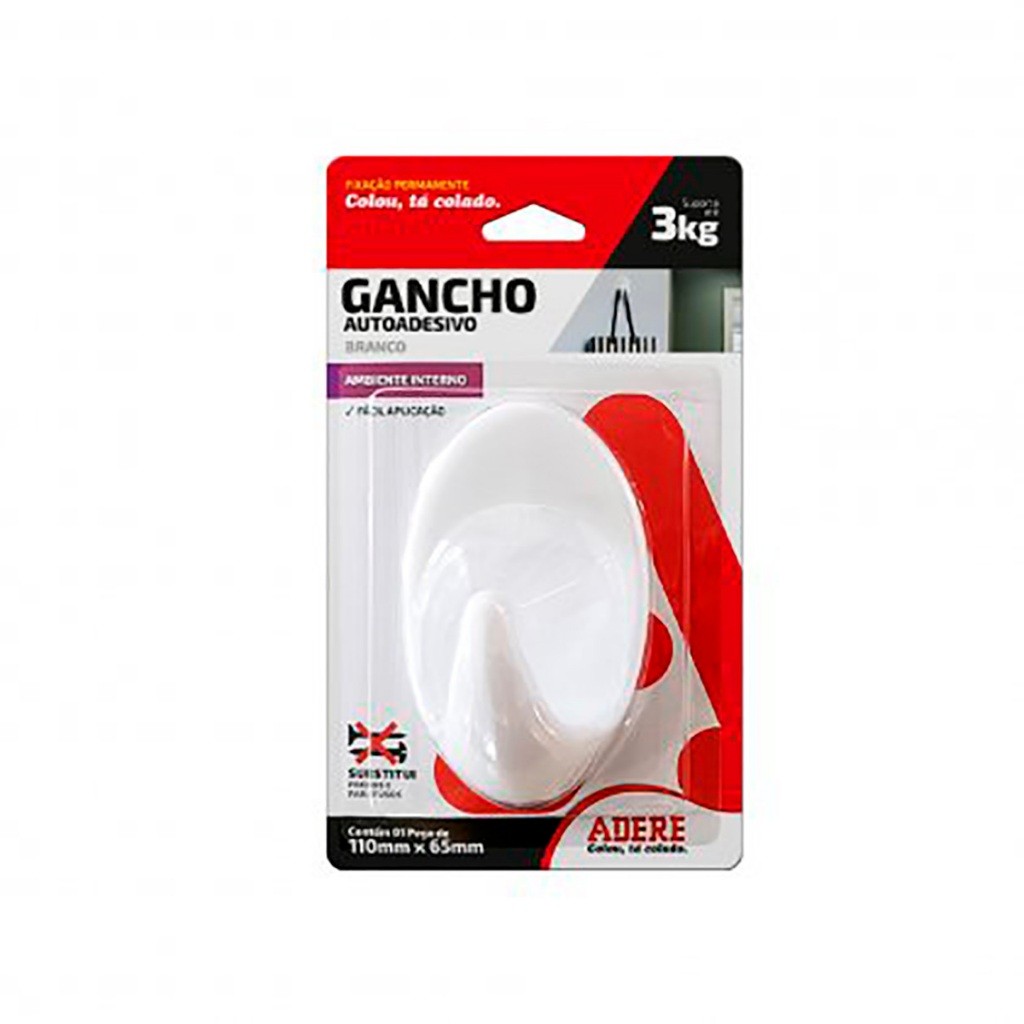 Gancho Adesivo Branco Grande 1 Unidade Adere - Home & Living