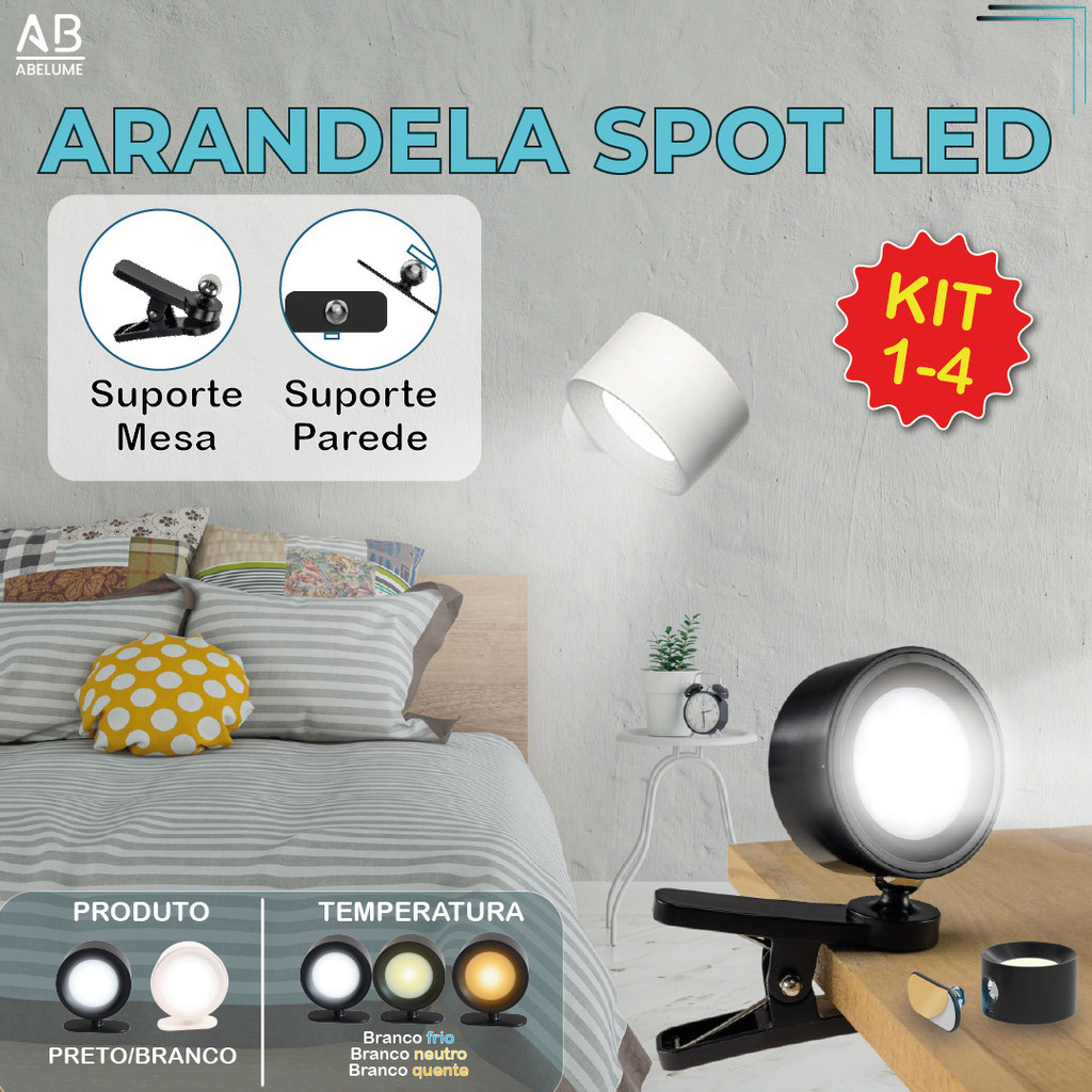 Luminária Spot Led 8W Arandela Cabeceira Luz de Parede 3 Tons de Luz Recarregável USB em Oferta na Shopee