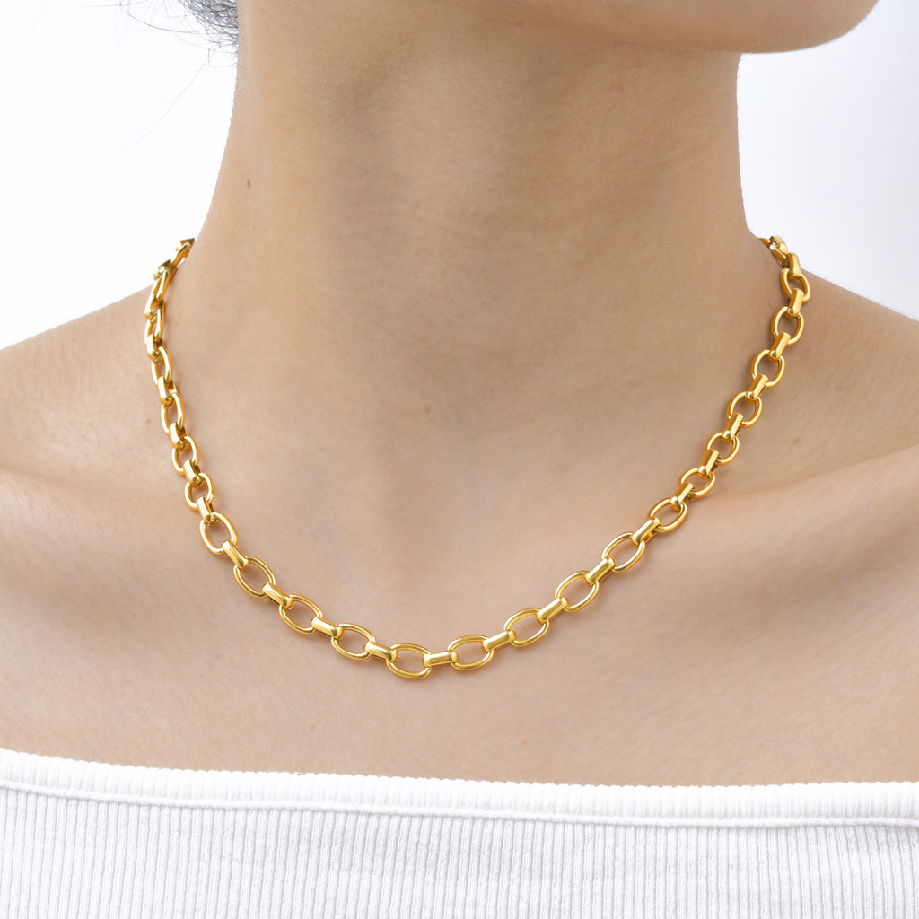 Vnox Minimalista Aço Inoxidável 18K Banhado A Ouro Pulseira Colar Conjuntos De Jóias Para Mulheres, Corrente De Ligação · foto 2