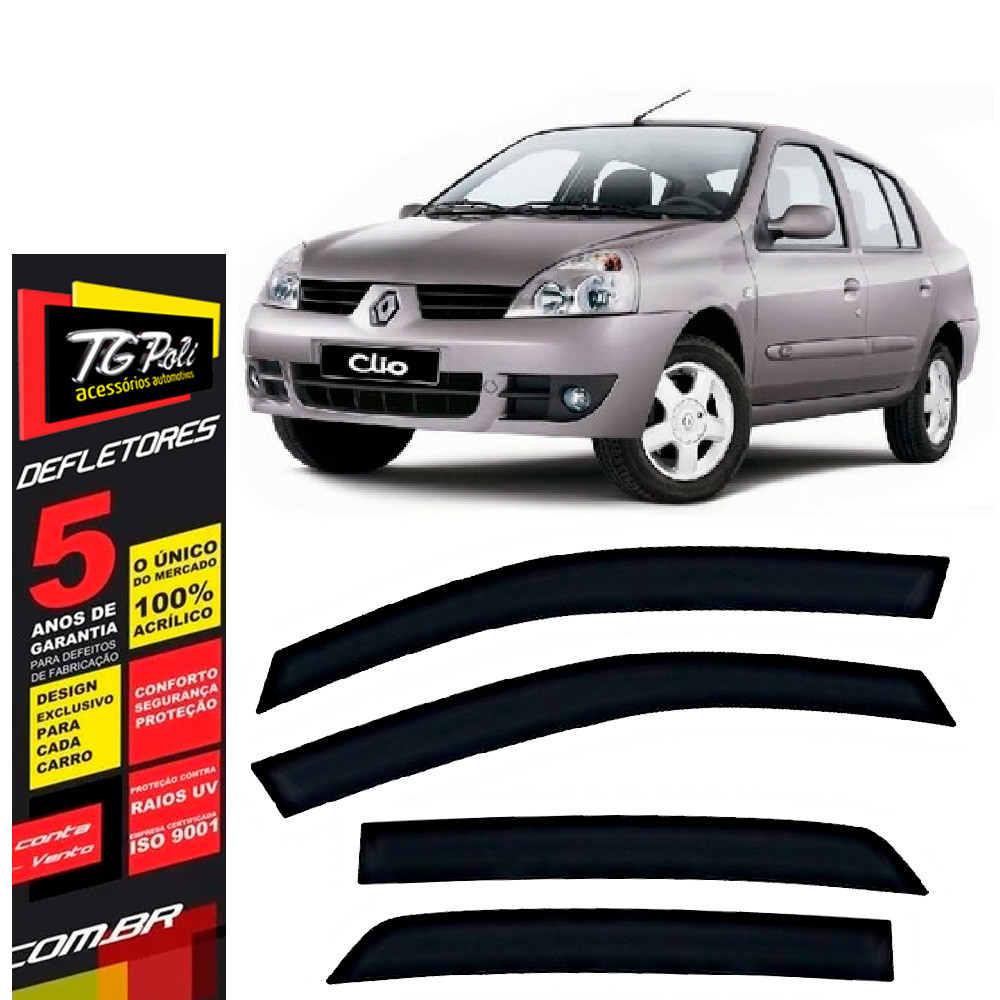 Calha de Chuva Renault Clio 2000 a 2016 TG Poli Defletor 4 portas Protetor Janelas Fumê em Oferta na Shopee