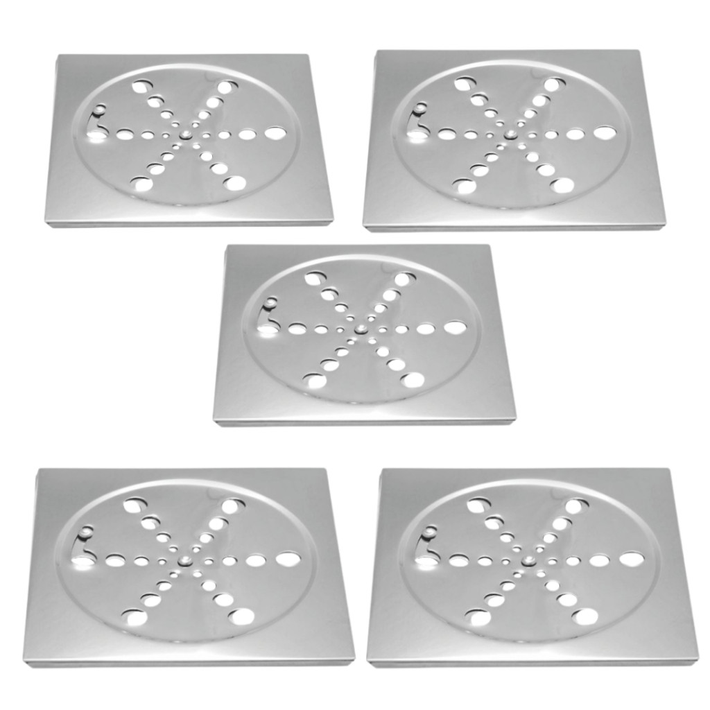 Kit 5 Ralo Grelha Quadrado 10x10cm Inox Abre Fecha Rotativo