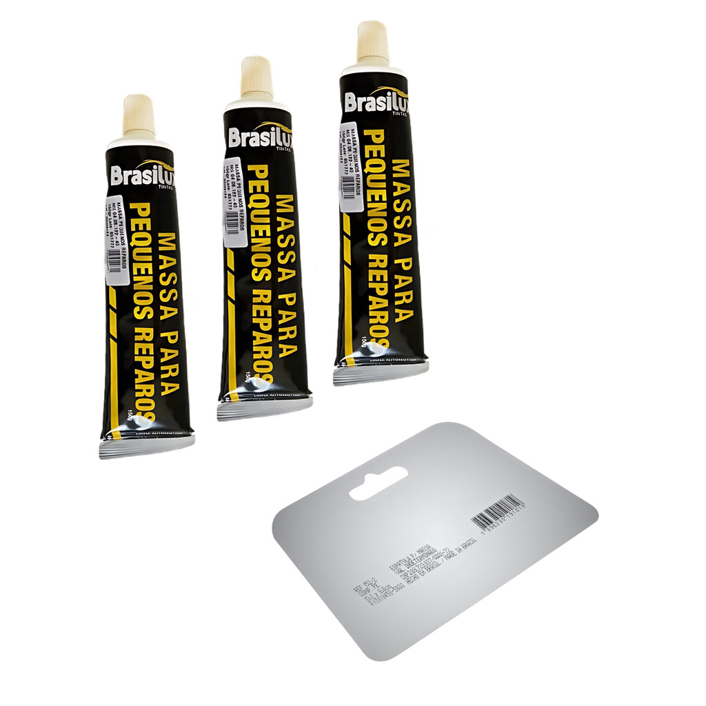 Kit 3 Reparos Pequenos 150g Brasilux + 1 Espátula Celuloide