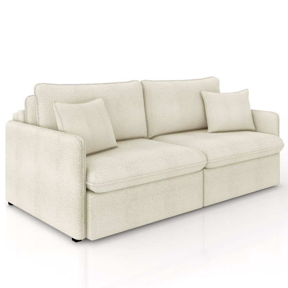 Sofá Cama Retrátil Para Sala de Estar 214cm Una K01 Bouclê Bege - Lyam Decor - Home & Living