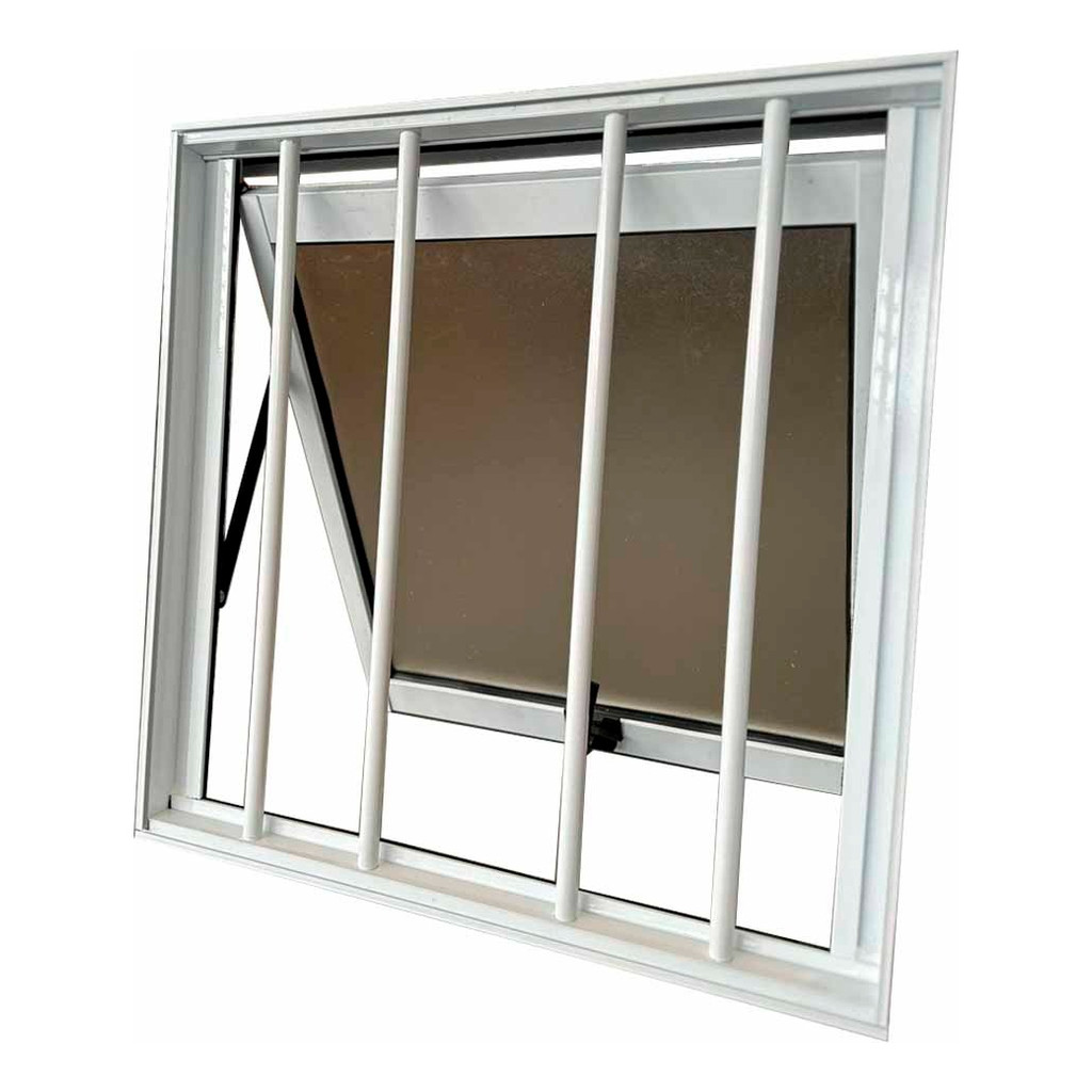 Janela Maxim Ar Com Grade Banheiro Aluminio Branco 60x60cm