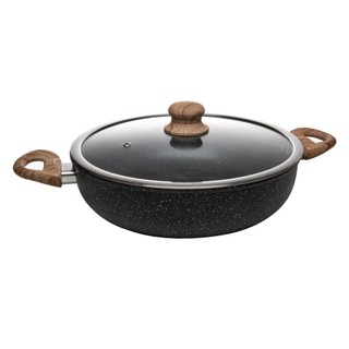 Wok de Indução com Tampa de Vidro 28cm Granilite Preta Alumínio Revestimento Cerâmico Wolff para Cozinha Praticidade Uso