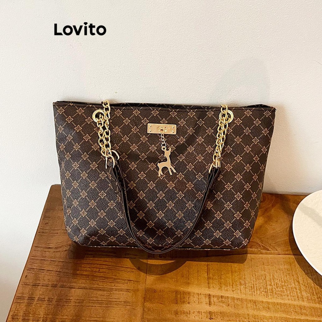 Lovito  Elegante Alça Superior Sacola Simples Vintage Presbiopia Corrente Sacola Para Mulher LFA65002 - Women Bags