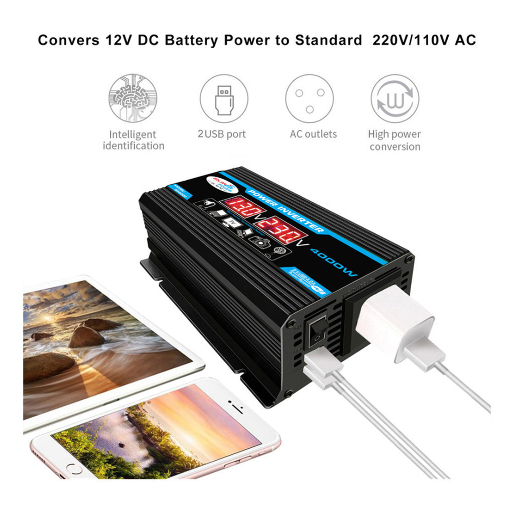 Inversor De Carro Digital Solar 12v-110v / 220v 4000w Com Usb Pronta Entrega — imagem 2 de 2