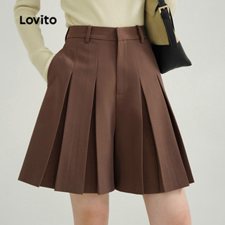 (Trendy) Lovito Shorts elegantes e lisos franzidos para mulheres L124AD607 em Oferta na Shopee