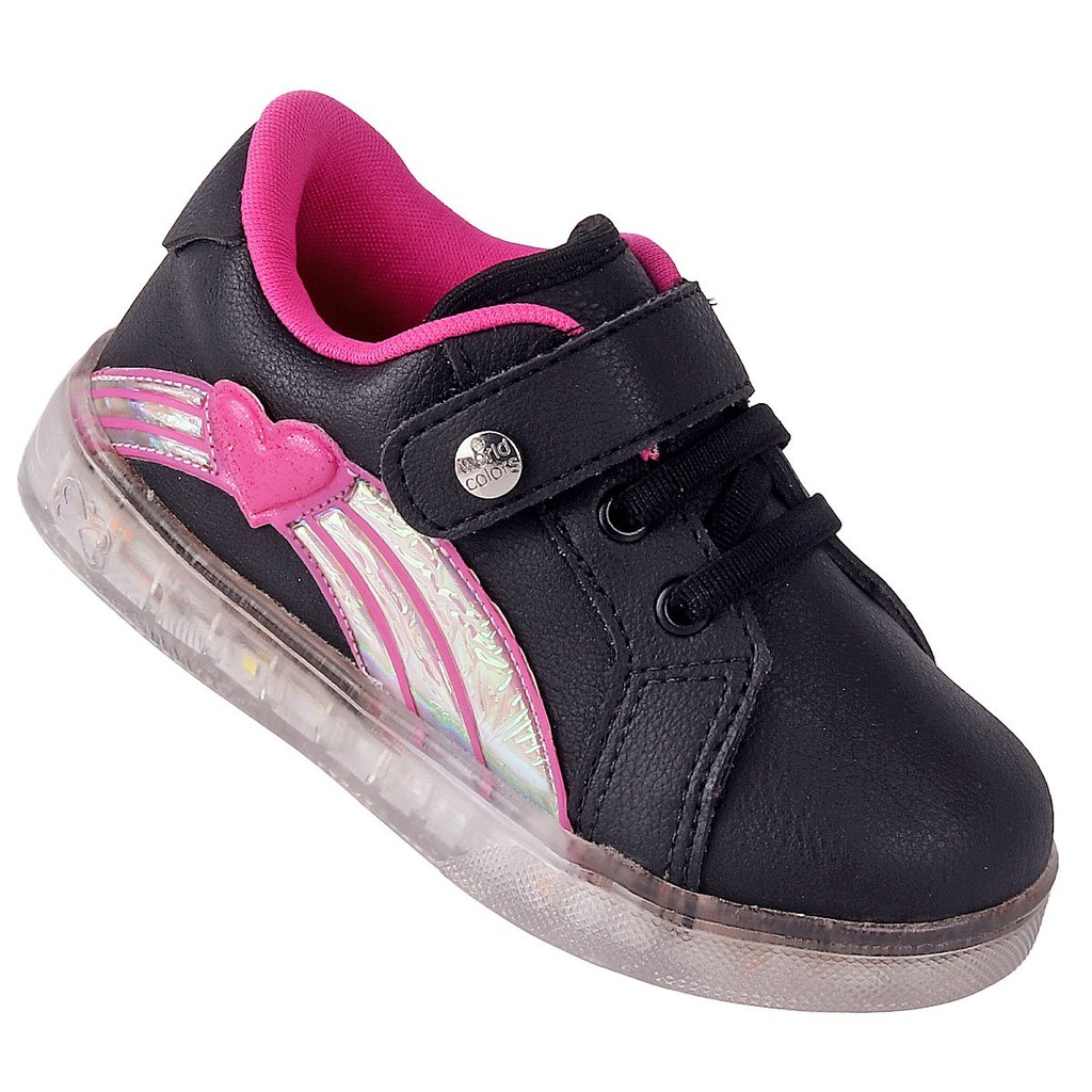 Tenis Infantil Feminino WorldColors Star Led - Preto em Oferta na Shopee
