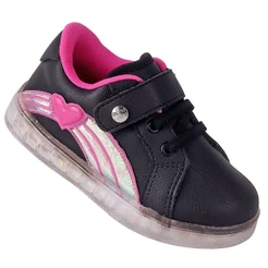 Tenis Infantil Feminino WorldColors Star Led - Preto