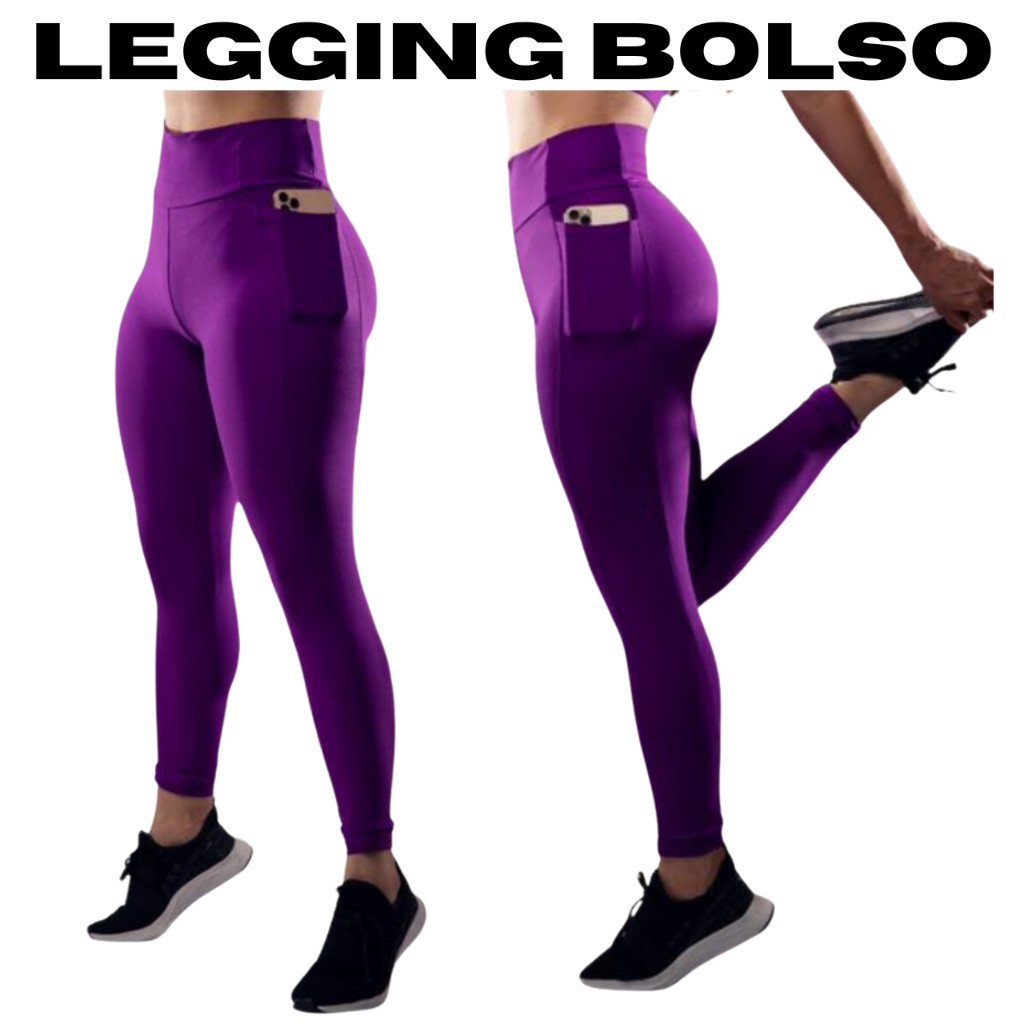 Legging Com Bolso Lateral Academia Cós Alto Suplex Para Ginástica e Corrida