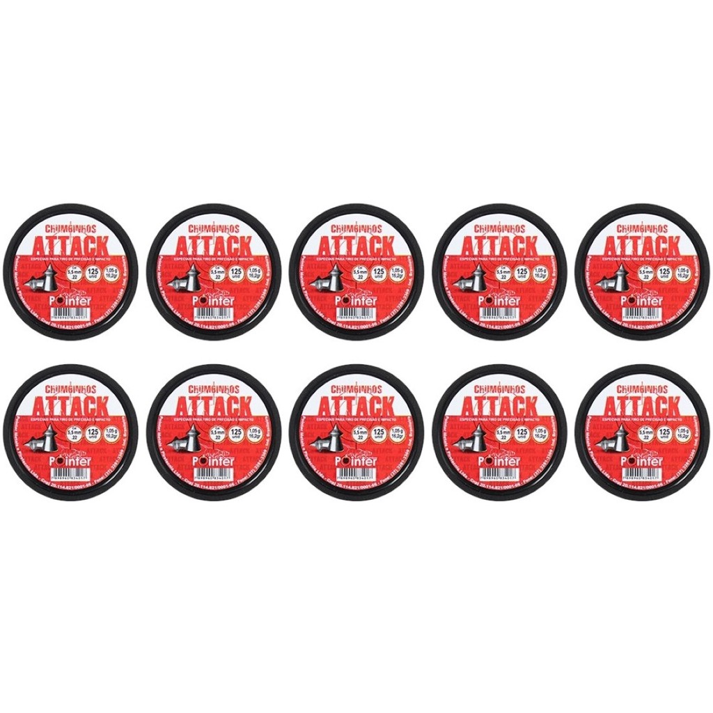 Kit 10 Chumbinhos Pointer Attack 5.5mm 125un.