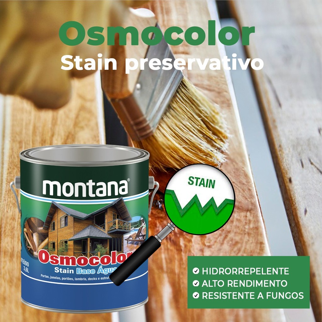 Stain Osmocolor Verniz Preservativo Acetinado Base Água 3,6L Montana Proteção Madeira Seca Rápido · foto 2