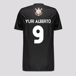Camisa Corinthians Yuri Alberto 9 Logo Infantil Preta