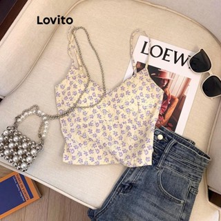 Lovito Regata feminina casual Ditsy com estrutura floral LNE52372