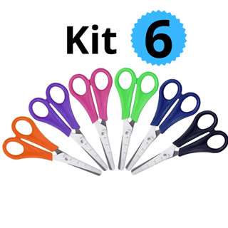 Kit 6 Tesouras Escolar 13cm Sem Ponta Infantil Cabo Colorido Masterprint em Oferta na Shopee