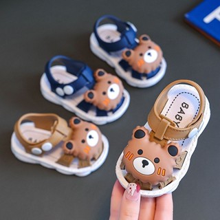 Baby Boy Cute Round Toe Sandals Novo Urso De Verão Cartoon Kids Non-slip Soft Toddler Shoes em Oferta na Shopee