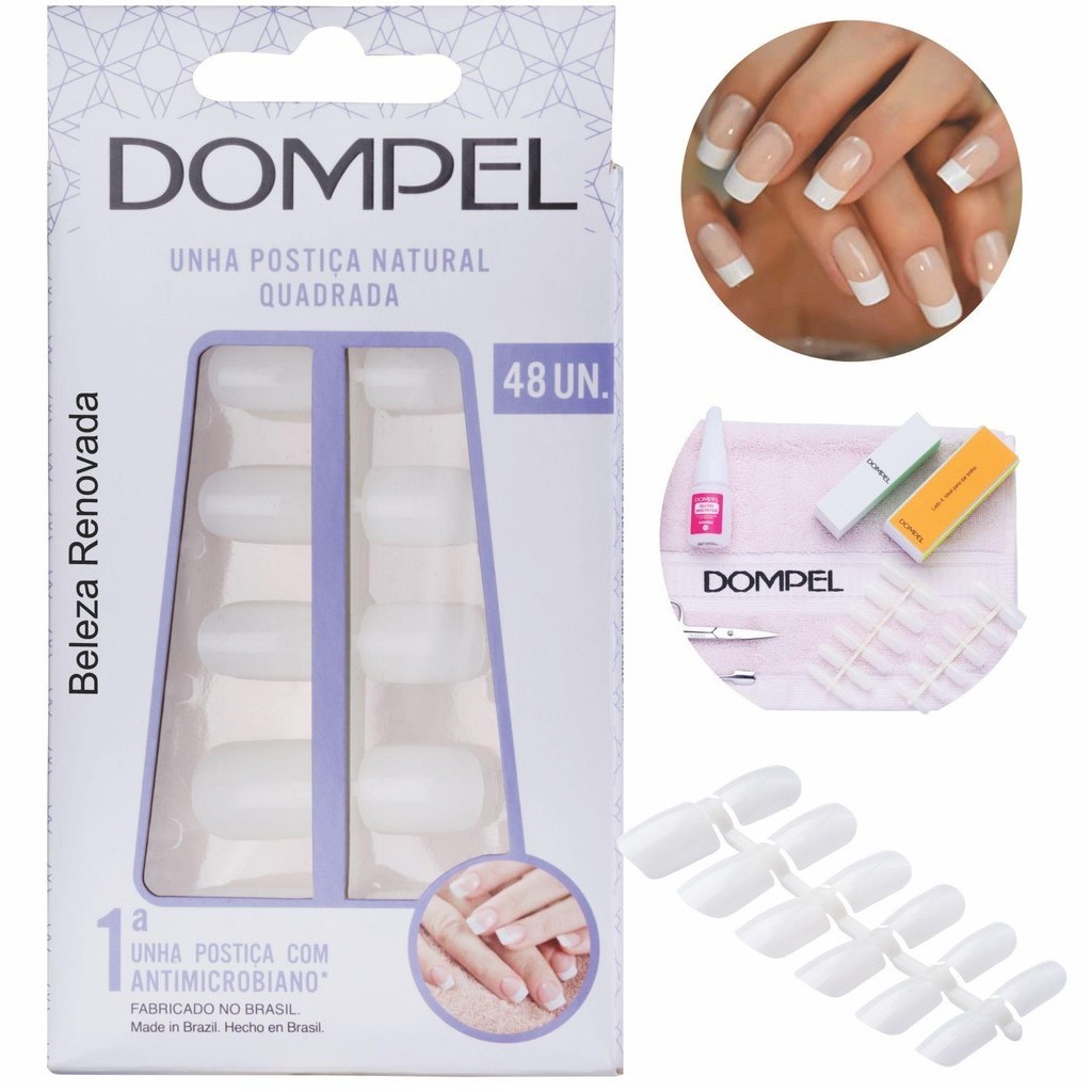 Kit Unhas Postiças Tips Quadrada Alongamento Unhas C/ 48