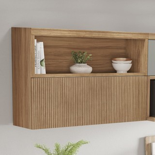 Armário Aéreo 1 Porta Bascula Ripado Marquesa 120Cm  100% Mdf Nature em Oferta na Shopee