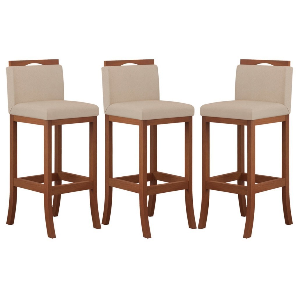 Conjunto 3 Banquetas Altas em Madeira Maciça Londres  Pinhão - Home & Living