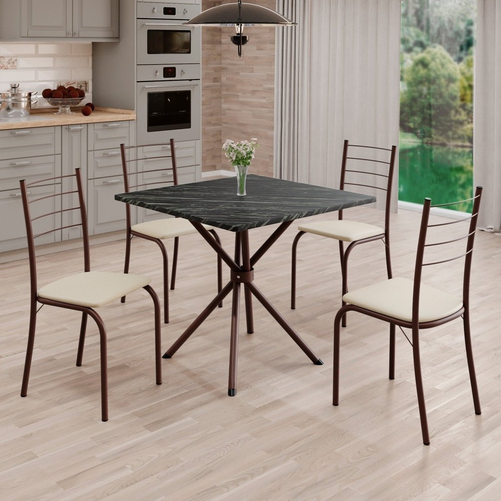 Conjunto Sala de Jantar Mesa Quadrada 70x70cm Tampo Madeira Mdp Indiana 4 Cadeiras Rio - Home & Living