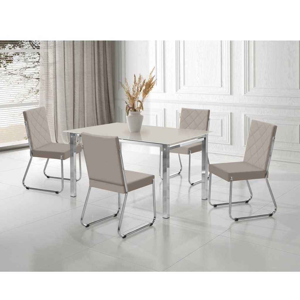 Conjunto Sala de Jantar Mesa Ortenia Tampo Vidro com 4 Cadeiras Dinah - Home & Living