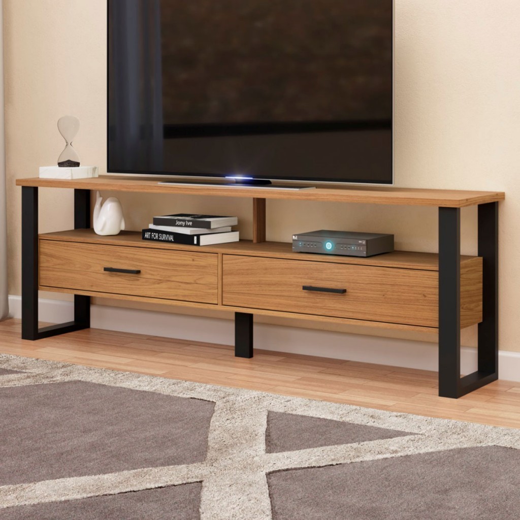 Rack para TV Até 60 Polegadas 2 Gavetas 100% Mdf Freijó/Preto Fosco F42 - Pradel em Oferta na Shopee