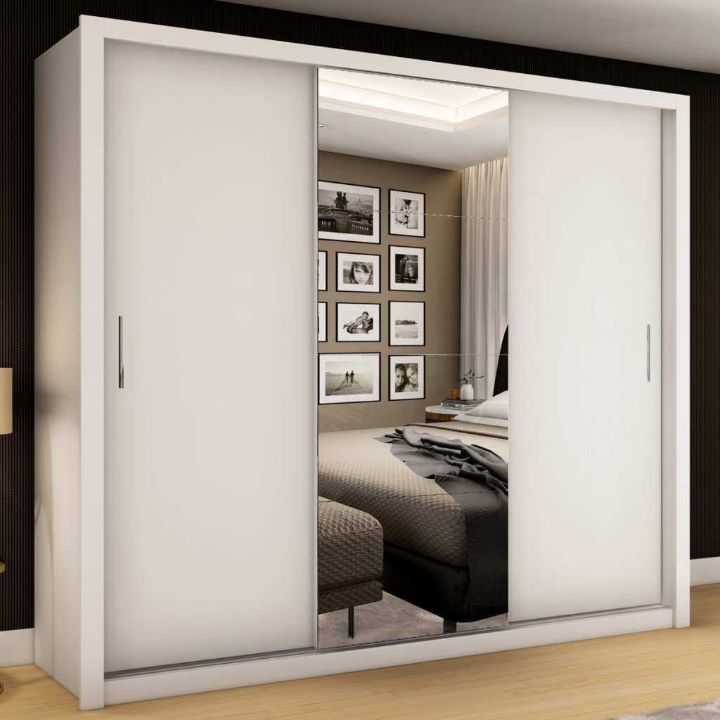 Guarda-Roupa Casal Luna 3 Portas 4 Gavetas com Espelho Branco - Carioca Móveis em Oferta na Shopee