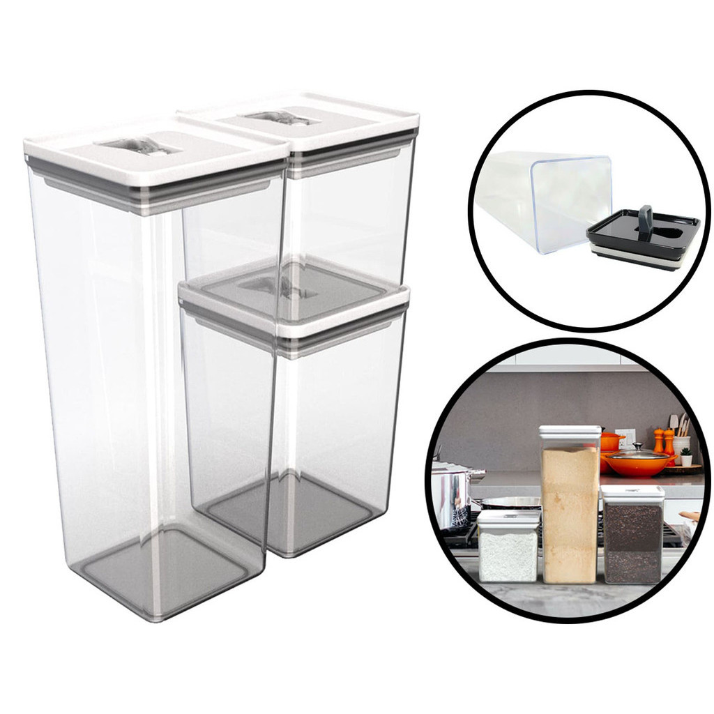 Kit Potes Herméticos Dubai Organizadores Para Alimentos Cozinha Com Tampa E Trava Três Unidades - Home & Living