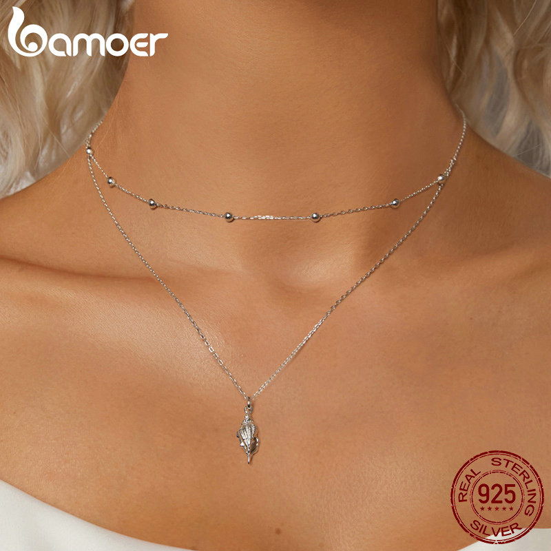 Bamoer 925 Colar De Fita Sterling Seashell Design Jóias Ocasião Diária Presentes Para Meninas Femininas