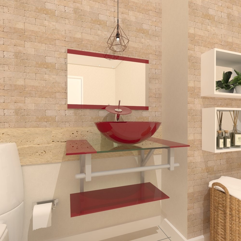 GABINETE DE VIDRO ESTÔNIA 60CM AC VERMELHO CEREJA
