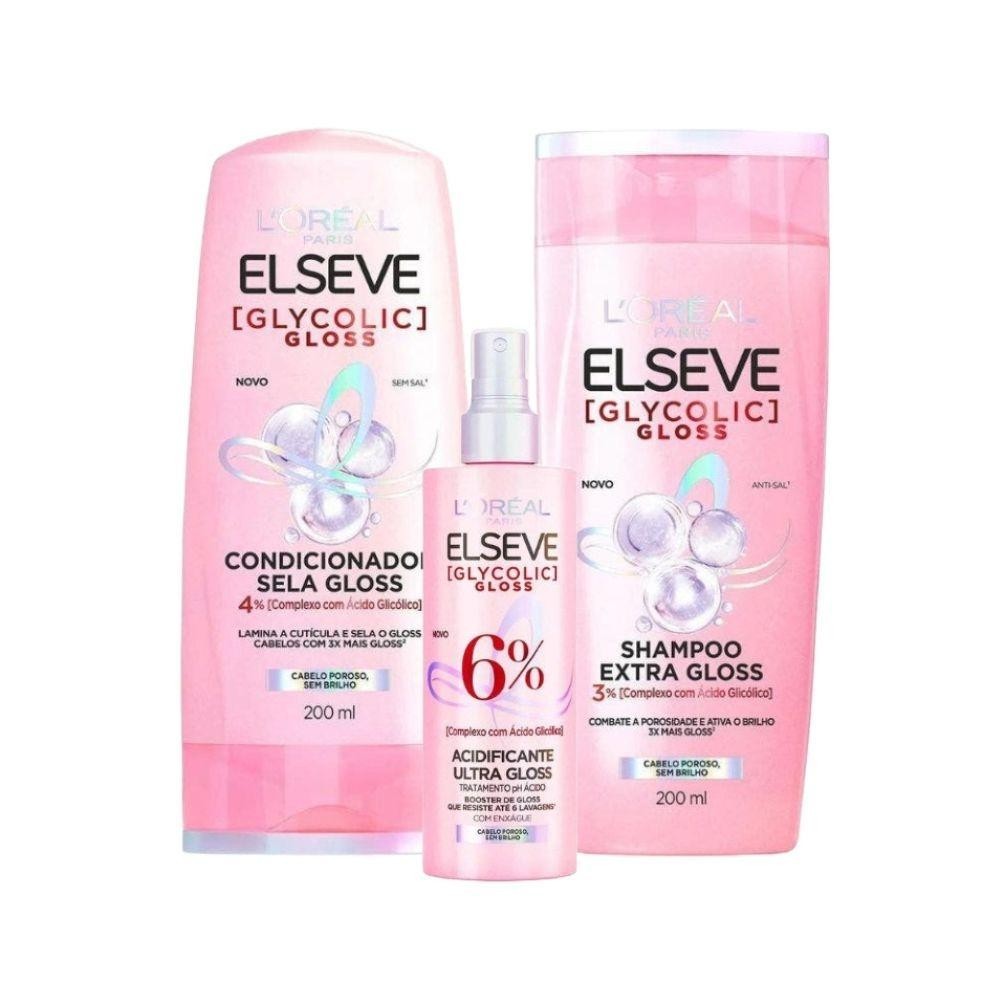 Kit Elseve L’Oréal Paris Glycolic Shampoo 200ml + Condicionador 200ml + Acidificante (3 produtos) em Oferta na Shopee