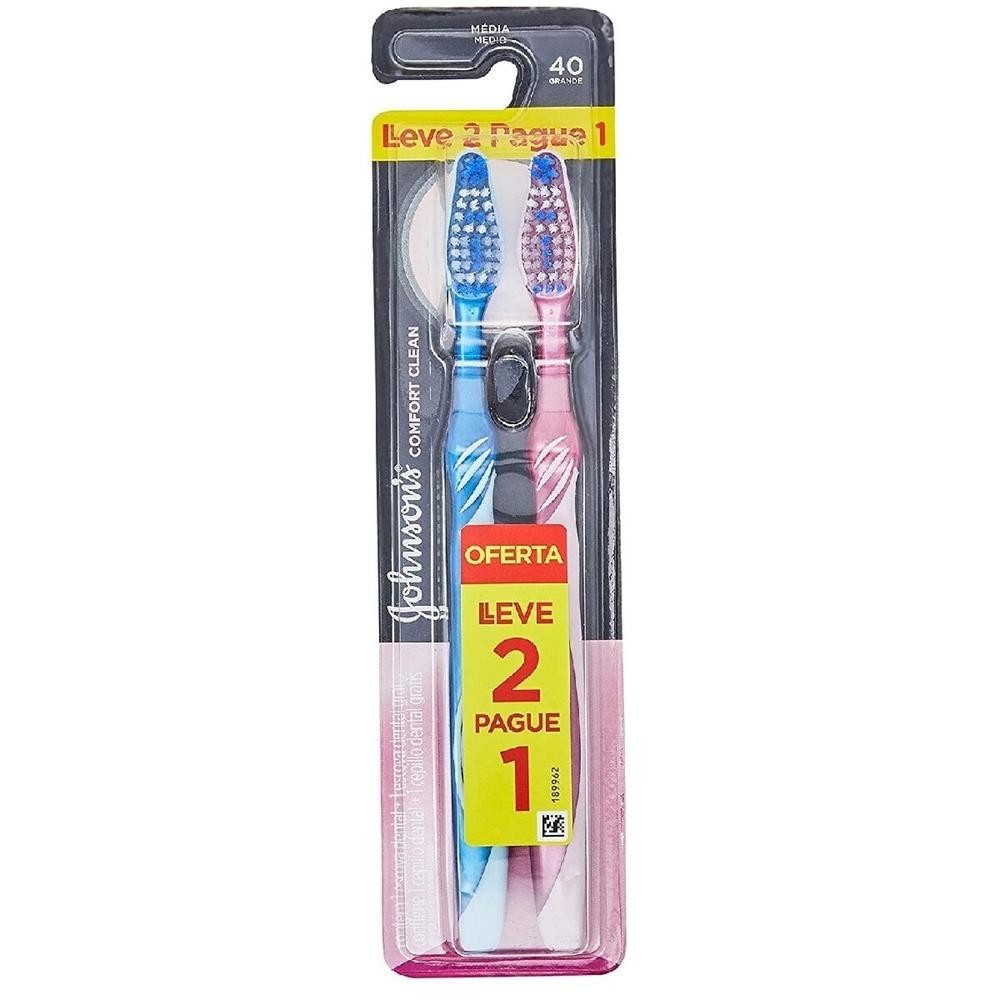 Escova Dental Johnson's Confort Clean Reach Media 40 Leve 2 Pague 1 em Oferta na Shopee