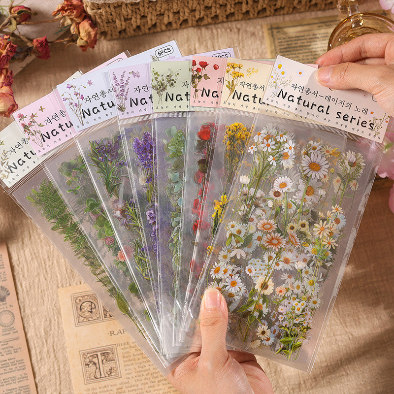 6 Folhas Autocolantes Decorativos Flores De Material De Bricolage Série Vintage Botanical Flower em Oferta na Shopee
