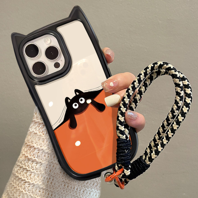 Para IPhone 15 14 13 12 11 Pro Max X XR 7 8 Plus Nova Bola De Carvão De Olhos Grandes Cão Anti Perda Telefone Pendurado em Oferta na Shopee